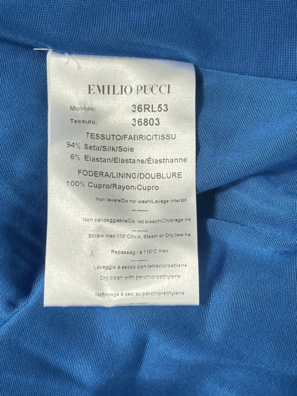 Emilio Pucci Blue Geometric Print Silk Ruched Mock Neck Mini Dress NWT 44 10 - Picture 10 of 16